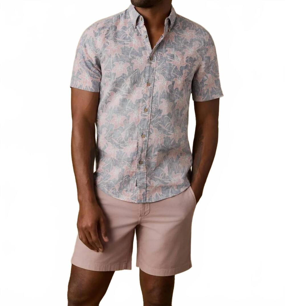 NEW FAHERTY short sleeve breeze shirt in nad - navy red lotus